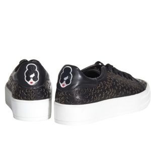 Alice + Olivia black leather pemton sneakers,  ladies size 38.5  or size 8